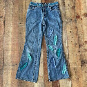 Zutopia Y2K vintage girls fringe feather embellishments flared denim jeans -16